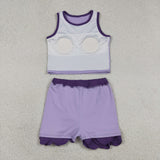 GSD4026 Solid Color Purple Color Scallop Edge Yoga Girls Skorts Outfits