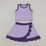 GSD4026 Solid Color Purple Color Scallop Edge Yoga Girls Skorts Outfits