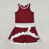 GSD4027 Solid Color Dark Red Color Scallop Edge Yoga Girls Skorts Set