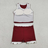GSD4027 Solid Color Dark Red Color Scallop Edge Yoga Girls Skorts Set