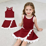 GSD4027 Solid Color Dark Red Color Scallop Edge Yoga Girls Skorts Set