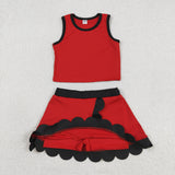 GSD4028 Solid Color Red Color Scallop Edge Yoga Girls Skorts Outfiits