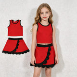 GSD4028 Solid Color Red Color Scallop Edge Yoga Girls Skorts Outfiits