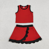 GSD4028 Solid Color Red Color Scallop Edge Yoga Girls Skorts Outfiits