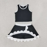 GSD4029 Solid Color Black Color Scallop Edge Yoga Girls Skorts Set