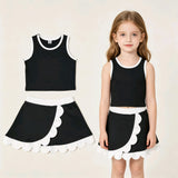 GSD4029 Solid Color Black Color Scallop Edge Yoga Girls Skorts Set