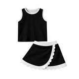 Preorder Samples GSD4029 Solid Color Black Color Scallop Edge Yoga Girls Skorts Set