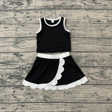 Preorder Samples GSD4029 Solid Color Black Color Scallop Edge Yoga Girls Skorts Set