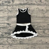 Preorder Samples GSD4029 Solid Color Black Color Scallop Edge Yoga Girls Skorts Set