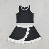 GSD4029 Solid Color Black Color Scallop Edge Yoga Girls Skorts Set