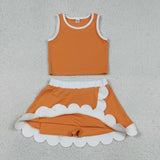 GSD4033 Solid Color Orange Scallop Edge Yoga Girls Skorts Set