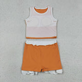 GSD4033 Solid Color Orange Scallop Edge Yoga Girls Skorts Set