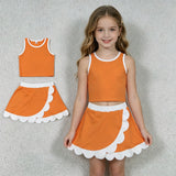 GSD4033 Solid Color Orange Scallop Edge Yoga Girls Skorts Set