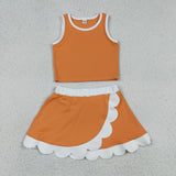 GSD4033 Solid Color Orange Scallop Edge Yoga Girls Skorts Set
