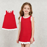GSD4047 Summer Red Colors Scallop Edge Girl's Dress