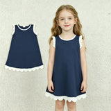 GSD4056 Summer Navy Blue Colors Scallop Edge Girl's Dress