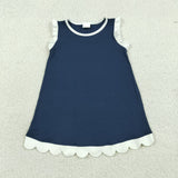 GSD4056 Summer Navy Blue Colors Scallop Edge Girl's Dress