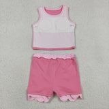 GSD4063 Solid Color Pink Scallop Edge Yoga Girls Skorts Set