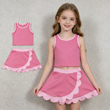 GSD4063 Solid Color Pink Scallop Edge Yoga Girls Skorts Set
