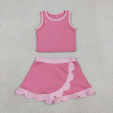 GSD4063 Solid Color Pink Scallop Edge Yoga Girls Skorts Set