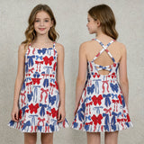 GSD2345 GSD4064 USA 4th of July Coquette Bows Yoga Girl's Dress Onesie