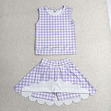 GSD4067 Purple Plaid Scallop Edge Yoga Girls Skorts Set