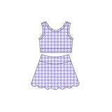 Preorder Samples GSD4067 Purple Plaid Scallop Edge Yoga Girls Skorts Set