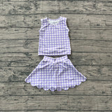 Preorder Samples GSD4067 Purple Plaid Scallop Edge Yoga Girls Skorts Set