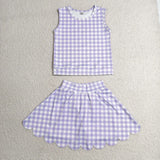 GSD4067 Purple Plaid Scallop Edge Yoga Girls Skorts Set