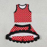 GSD4080 Cartoon Princess Dots Red Scallop Edge Yoga Girls Skorts Set