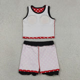 GSD4080 Cartoon Princess Dots Red Scallop Edge Yoga Girls Skorts Set