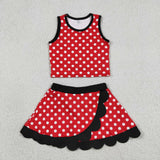 GSD4080 Cartoon Princess Dots Red Scallop Edge Yoga Girls Skorts Set