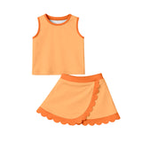Preorder Samples GSD4081 Solid Color Orange Scallop Edge Yoga Girls Skorts Set