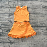 Preorder Samples GSD4081 Solid Color Orange Scallop Edge Yoga Girls Skorts Set