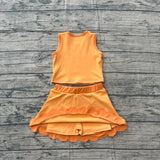Preorder Samples GSD4081 Solid Color Orange Scallop Edge Yoga Girls Skorts Set