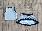 Preorder Samples GSD4082 Solid Color Blue Color Scallop Edge Yoga Girls Skorts Set