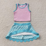 GSD4083 Fish Scales Princess Scallop Edge Yoga Girls Skorts Outfits