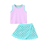 Preorder Samples GSD4083 Fish Scales Princess Scallop Edge Yoga Girls Skorts Set
