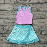 Preorder Samples GSD4083 Fish Scales Princess Scallop Edge Yoga Girls Skorts Set