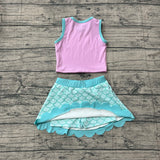 Preorder Samples GSD4083 Fish Scales Princess Scallop Edge Yoga Girls Skorts Set