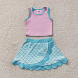 GSD4083 Fish Scales Princess Scallop Edge Yoga Girls Skorts Outfits