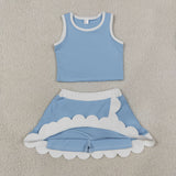 GSD4084 Sky Blue Scallop Edge Yoga Girls Skorts Set