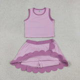GSD4085 Solid Color Purple Scallop Edge Yoga Girls Skorts Outfits