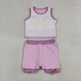 GSD4085 Solid Color Purple Scallop Edge Yoga Girls Skorts Outfits