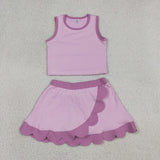 GSD4085 Solid Color Purple Scallop Edge Yoga Girls Skorts Outfits