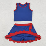 GSD4096 Navy Scallop Edge Yoga Girls Skorts Set