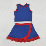 GSD4096 Navy Scallop Edge Yoga Girls Skorts Set
