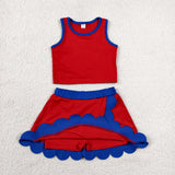 GSD4097 Red Scallop Edge Yoga Girls Skorts Set