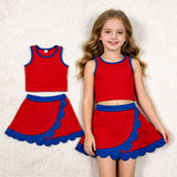 GSD4097 Red Scallop Edge Yoga Girls Skorts Set