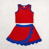 GSD4097 Red Scallop Edge Yoga Girls Skorts Set
